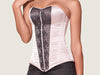 Model 7703A - Champagne Pink Taffeta Steel Boned Corset W/Black Lace Overlay